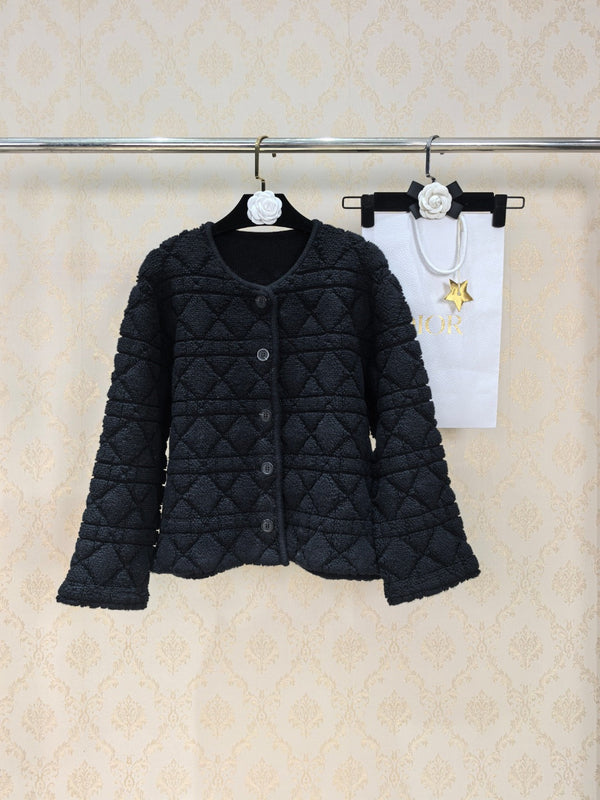CD 26S Cannage Quilted Jacket Round Neck Button Front Sheep Wool 448114