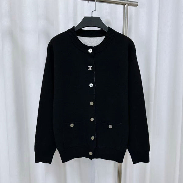 CC 26S Cardigan Double-C Logo Double-Layer Knit Black Wool 448097