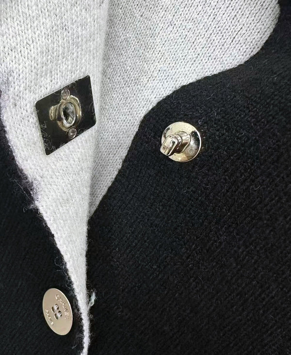 CC 26S Cardigan Double-C Logo Double-Layer Knit Black Wool 448097