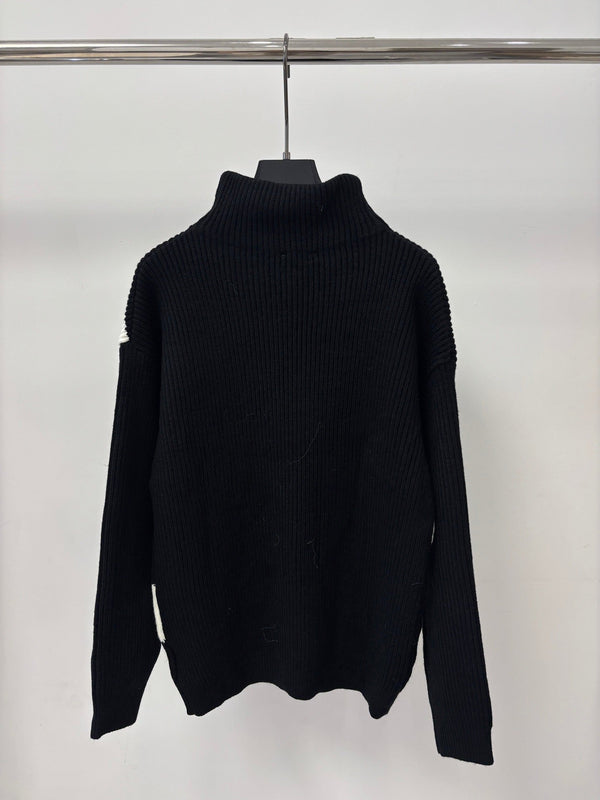 CC 26S Turtleneck Knit Top Double-C Logo Embroidery Black Wool Blend 448092