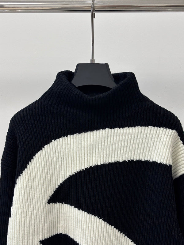 CC 26S Turtleneck Knit Top Double-C Logo Embroidery Black Wool Blend 448092