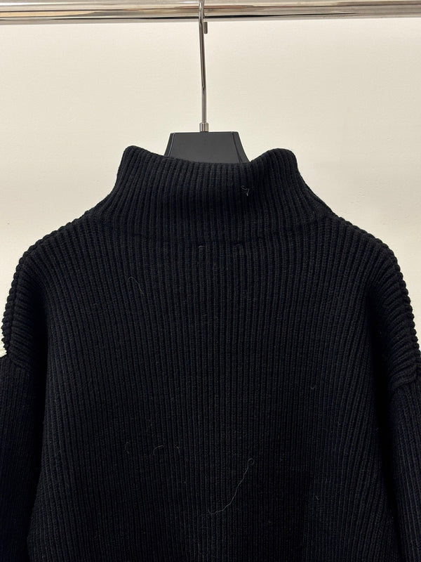 CC 26S Turtleneck Knit Top Double-C Logo Embroidery Black Wool Blend 448092