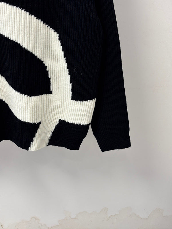 CC 26S Turtleneck Knit Top Double-C Logo Embroidery Black Wool Blend 448092