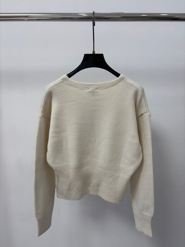 CC 26S Crewneck Knit Top Raised Double-C Logo Cream Cashmere 448089