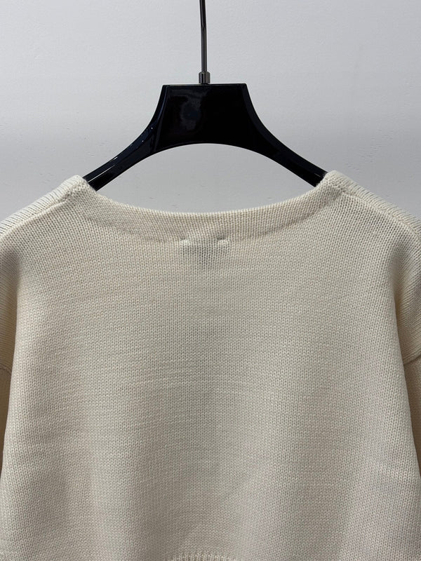 CC 26S Crewneck Knit Top Raised Double-C Logo Cream Cashmere 448089