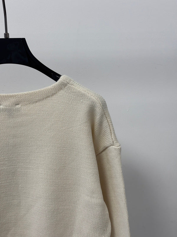 CC 26S Crewneck Knit Top Raised Double-C Logo Cream Cashmere 448089