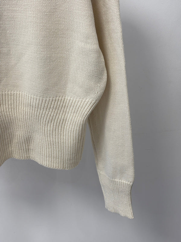 CC 26S Crewneck Knit Top Raised Double-C Logo Cream Cashmere 448089