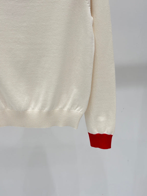 CC 26S Striped Knit Top Colorblock Letter Jacquard Off-Shoulder Long Sleeves Cotton 448086
