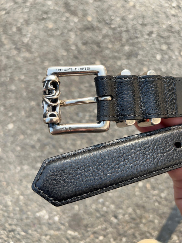 CH Roller Buckle Belt 3.0cm Black Oil-Waxed Cowhide Leathers 203185