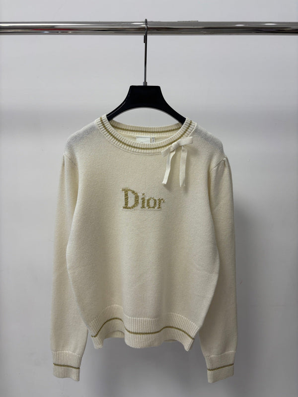 CD 26FW Round Neck Knit Top Color-Block Bow Tie Letter Jacquard Wool 448057