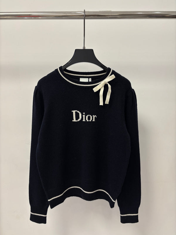 CD 26FW Round Neck Knit Top Color-Block Bow Tie Letter Jacquard Wool 448057
