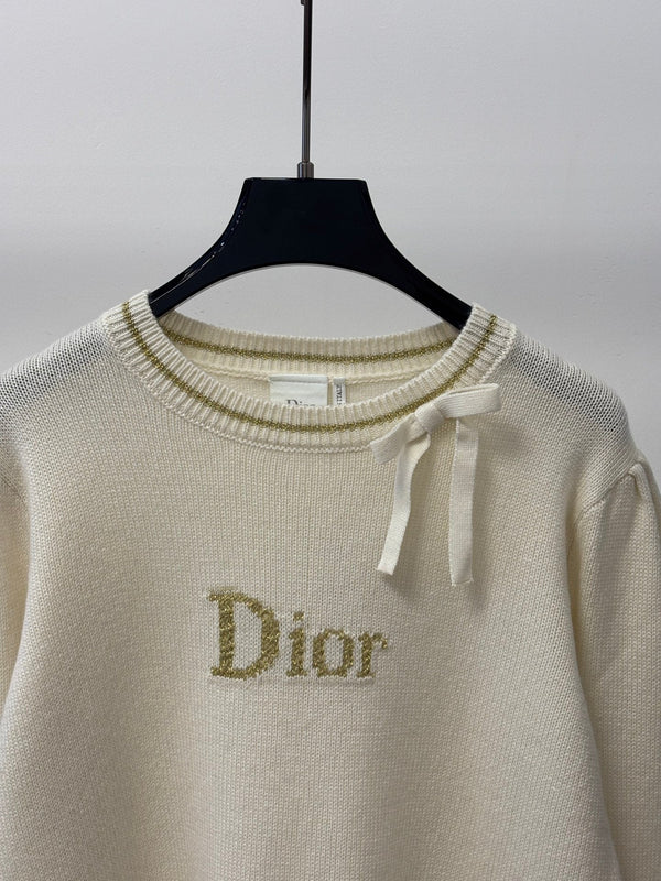 CD 26FW Round Neck Knit Top Color-Block Bow Tie Letter Jacquard Wool 448057