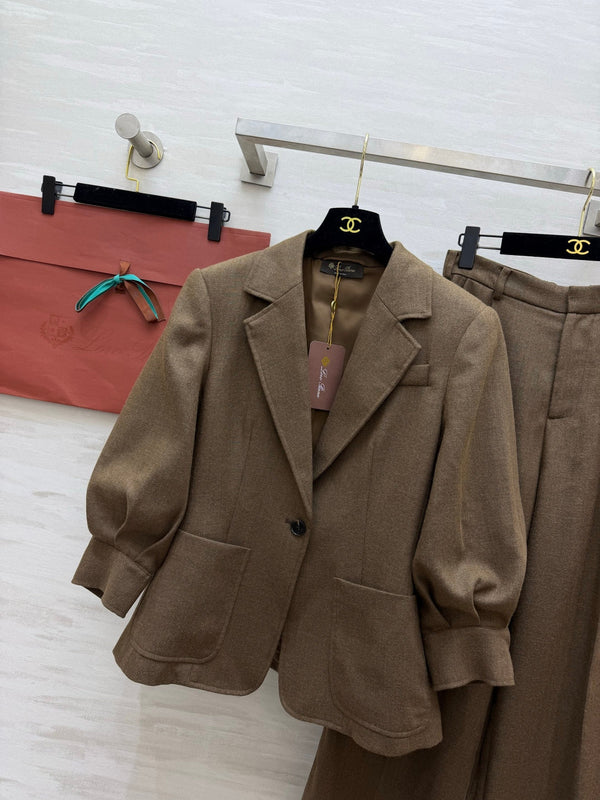 LP 26FW Vintage Blazer and Pleated Wide-Leg Pants Set Brown Blended Fabric 449846