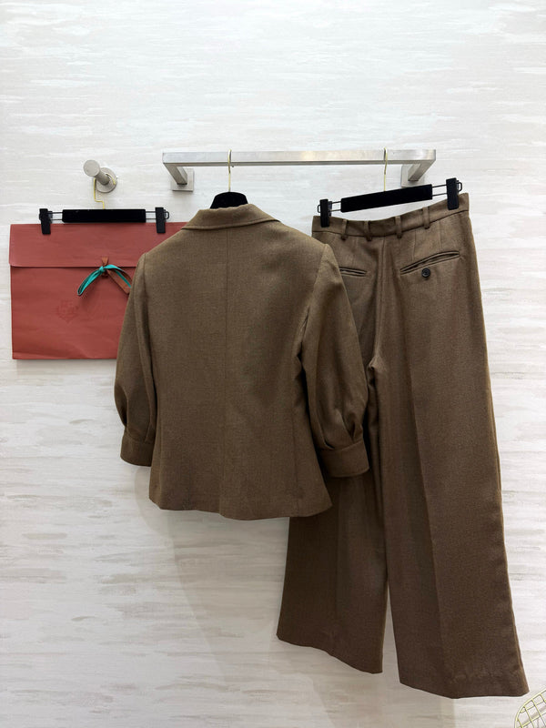 LP 26FW Vintage Blazer and Pleated Wide-Leg Pants Set Brown Blended Fabric 449846