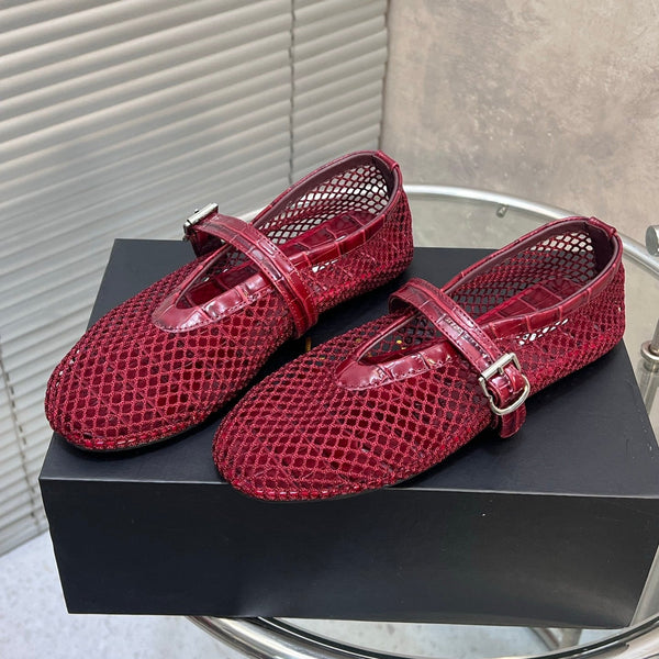 Alaia 26FW Fishnet Ballet Flats Crocodile-Embossed Calfskin Mesh 195858