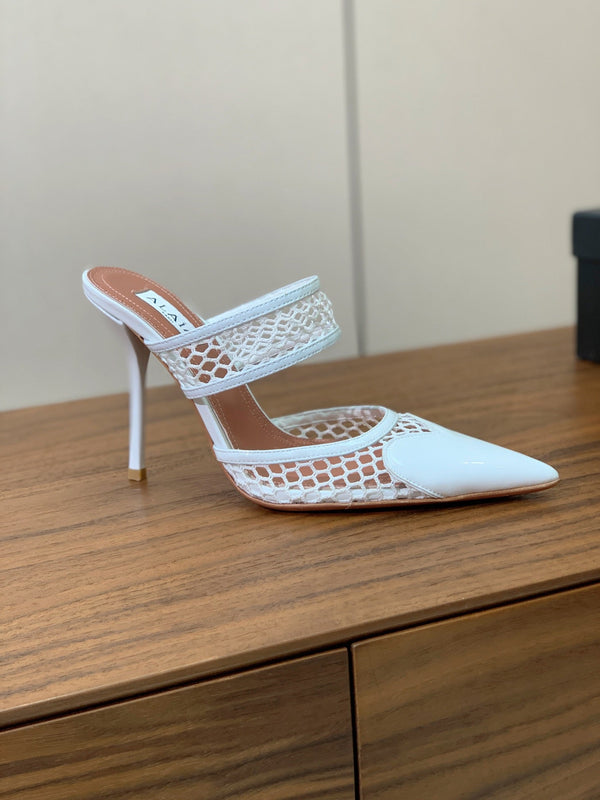 Alaia 26FW Heart High Heels 10.5cm Patent Leather Mesh 189534