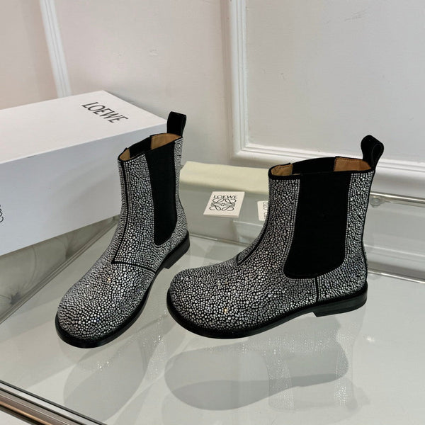 LW 26FW Campo Chelsea Boots Crystal Embellishments Suede Leather 122753
