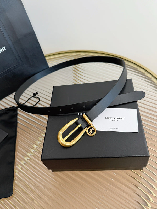 YSL 26S Belt 2cm Gold-Tone Buckle Italian Leather  220481