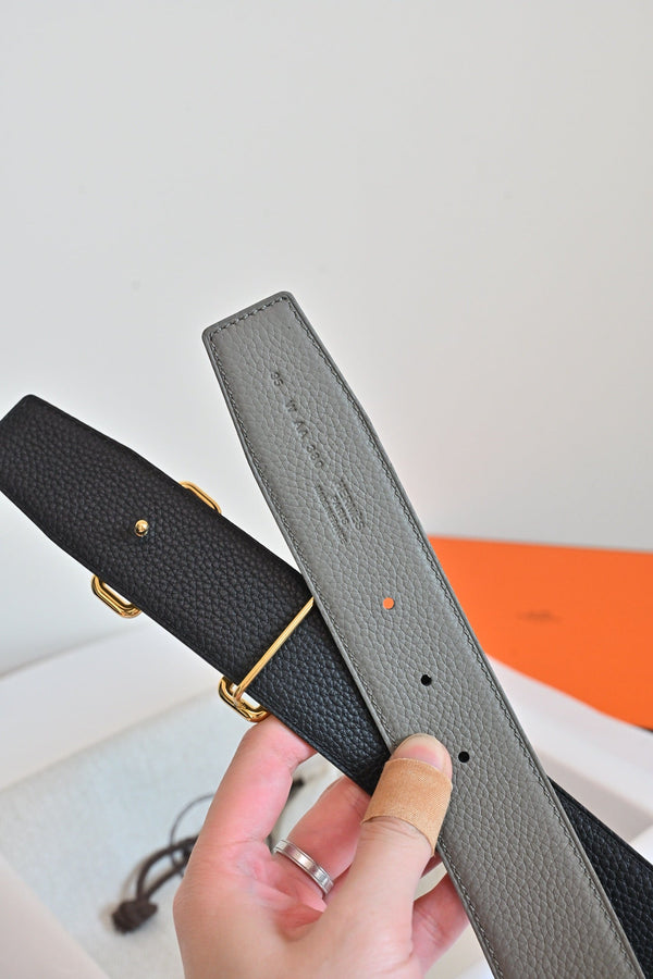 HM 26FW Reversible H Belt 3.8cm Black Rain Cloud Gray Grained Leather 220417