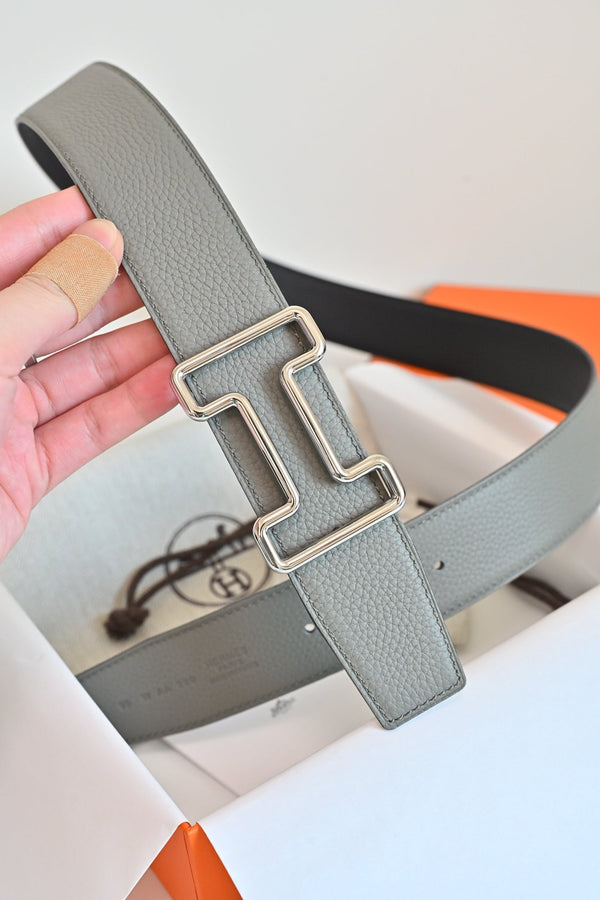 HM 26FW Reversible H Belt 3.8cm Black Rain Cloud Gray Grained Leather 220417