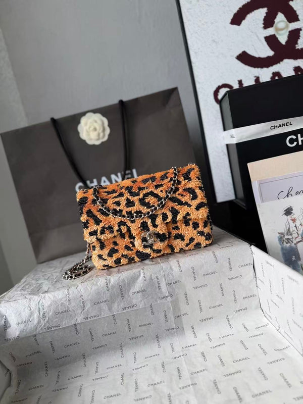 CC 2026 Flap Bag 21cm Leopard Sequin Leather