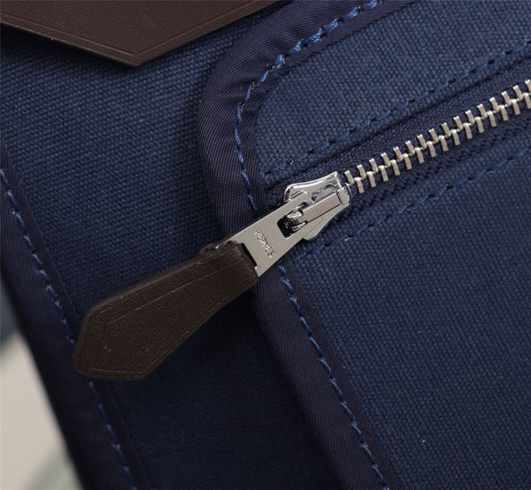 HM HERBAG ZIP 31 TELA BLU MARINO E CIOCCOLATO