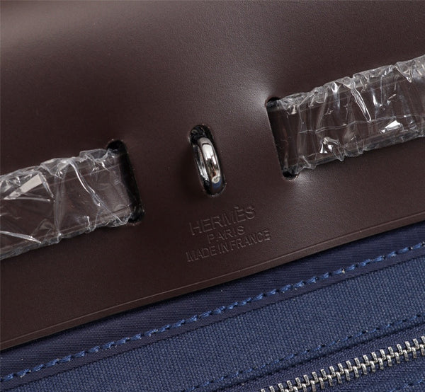 HM HERBAG ZIP 31 TELA BLU MARINO E CIOCCOLATO