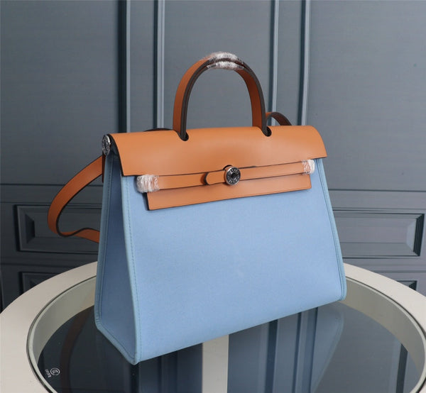HM HERBAG ZIP 31 TELA CIELO E BRONZO