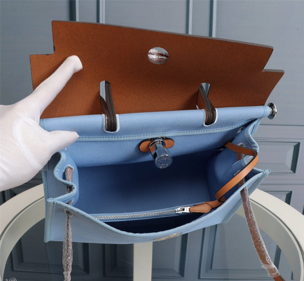HM HERBAG ZIP 31 TELA CIELO E BRONZO