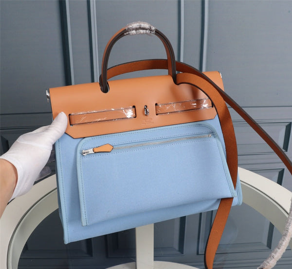 HM HERBAG ZIP 31 TELA CIELO E BRONZO