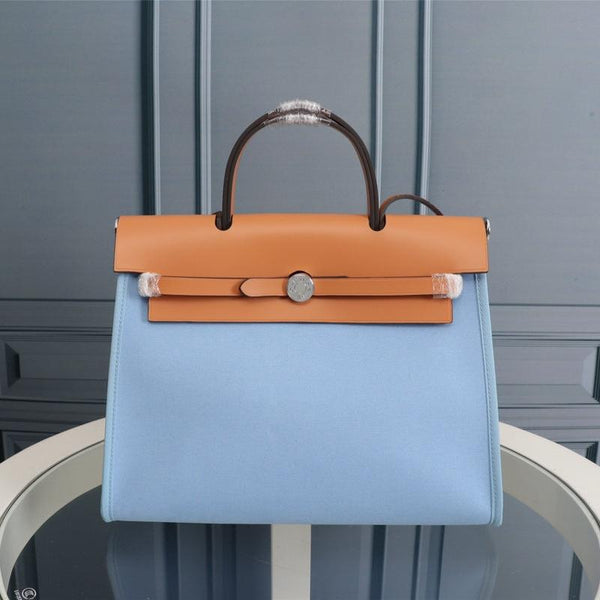 HM HERBAG ZIP 31 TELA CIELO E BRONZO