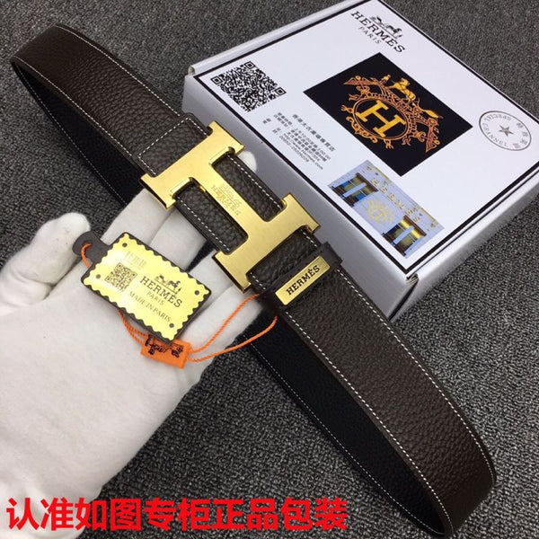 HM Ceinture Originale 38mm Cuir de vachette noir Boucle dorée 620253