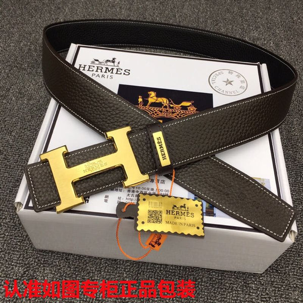 HM Ceinture Originale 38mm Cuir de vachette noir Boucle dorée 620253