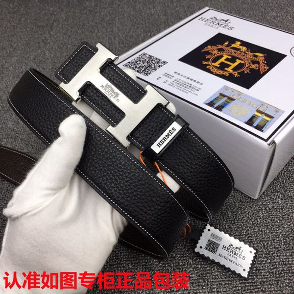 HM Ceinture Originale 38mm Cuir de Vachette Noir Boucle Argentée 620254
