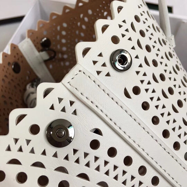 ALAIA MINA 20 BAG IN VIENNE WAVE WHITE CALFSKIN