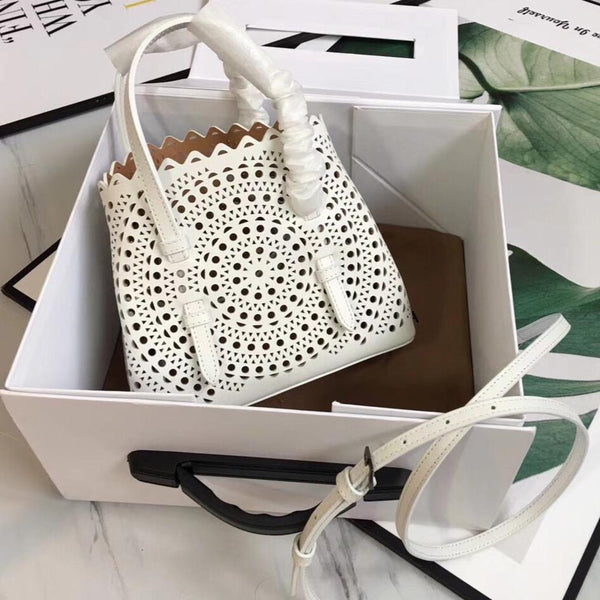 ALAIA MINA 20 BAG IN VIENNE WAVE WHITE CALFSKIN