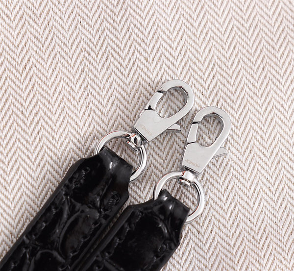 HM KELLY MINI 19.5 BLACK CROCODILE EMBOSSED CALFSKIN SILVER HARDWARE