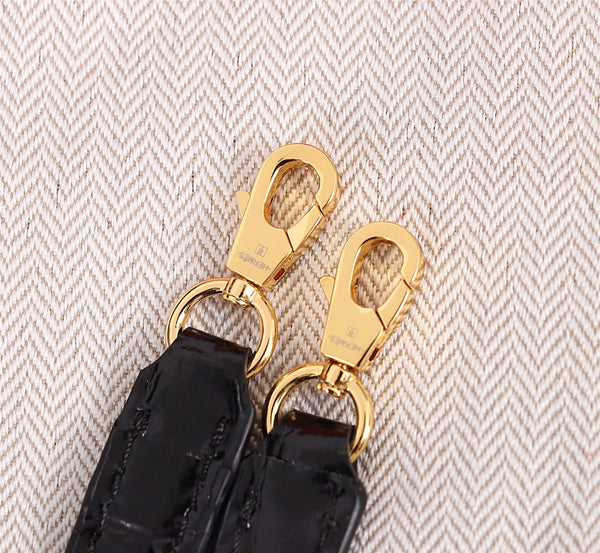 HM KELLY MINI 19.5 BLACK CROCODILE EMBOSSED CALFSKIN