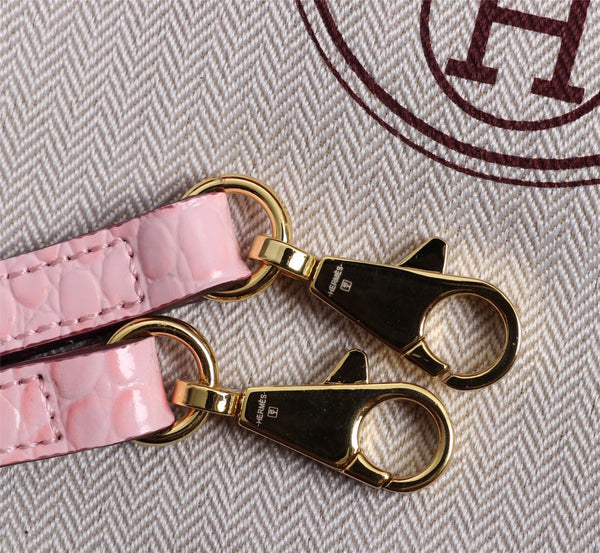 HM KELLY MINI 19 LIGHT PINK CROCODILE EMBOSSED CALFSKIN GOLD HARDWARE