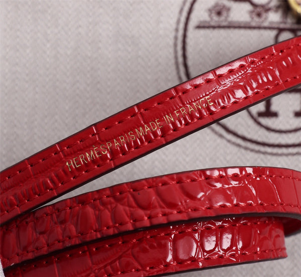 HM KELLY MINI 19 RED CROCODILE EMBOSSED CALFSKIN GOLD HARDWARE