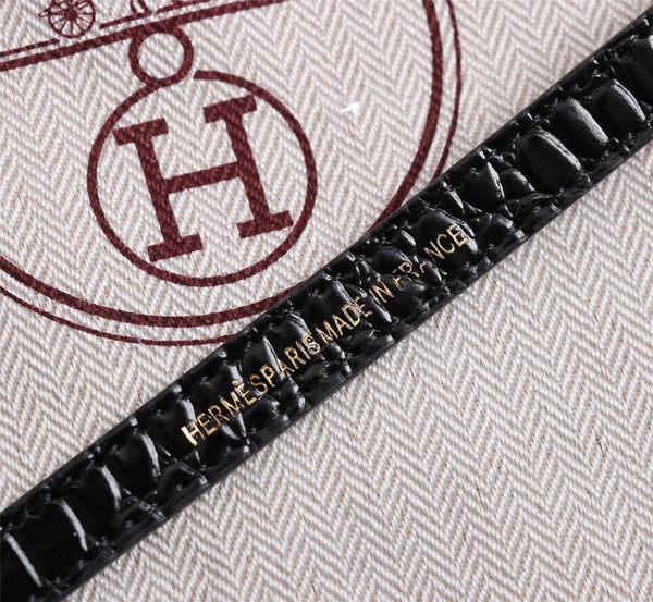 HM KELLY MINI 19 BLACK CROCODILE EMBOSSED CALFSKIN GOLD HARDWARE