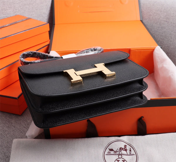 HM CONSTANCE BAGS 22 BLACK EPSOM GOLD HARDWARE