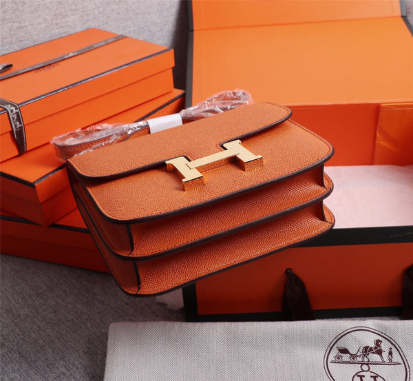 HM CONSTANCE BAGS 19 ORANGE EPSOM GOLD HARDWARE