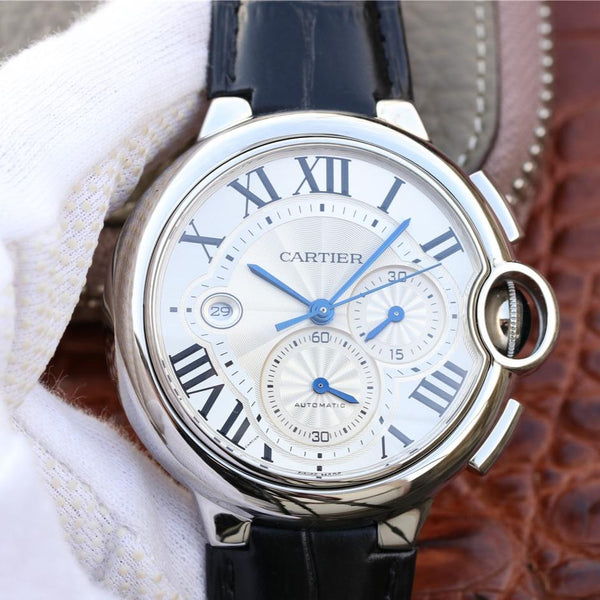 BALLON BLEU 42 CRONOGRAFO ACCIAIO QUADRANTE ARGENTO BRACCIALE IN PELLE 