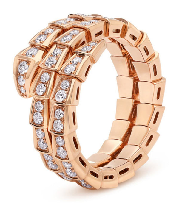 ANELLO SERPENTI ORO ROSA DOPPIA FILA DI DIAMANTI