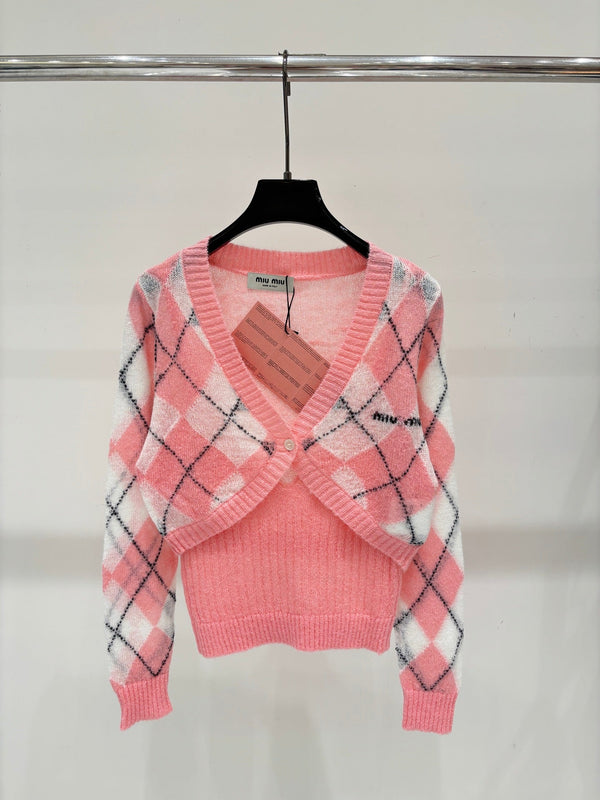 Miu 2026 Argyle Cardigan Knit 431816
