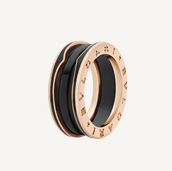 ZERO 1 ANELLO IN ORO ROSA CON DUE FASCE IN CERAMICA NERA OPACA
