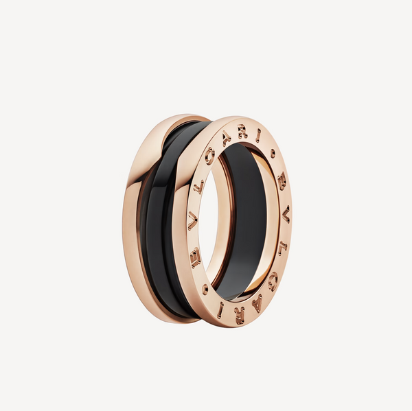 ZERO 1 ANELLO CON DUE ANELLI E CERAMICA NERA IN ORO ROSA