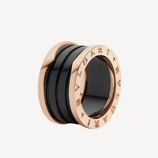 ZERO 1 ANELLO IN ORO ROSA CON QUATTRO ANELLI E SPIRALE IN CERAMICA NERA