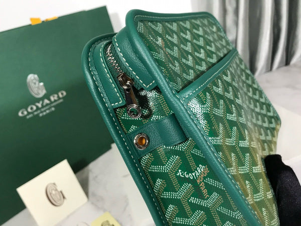 Borsa da toilette Goyard Jouvence in tessuto PVC verde con pelle di mucca